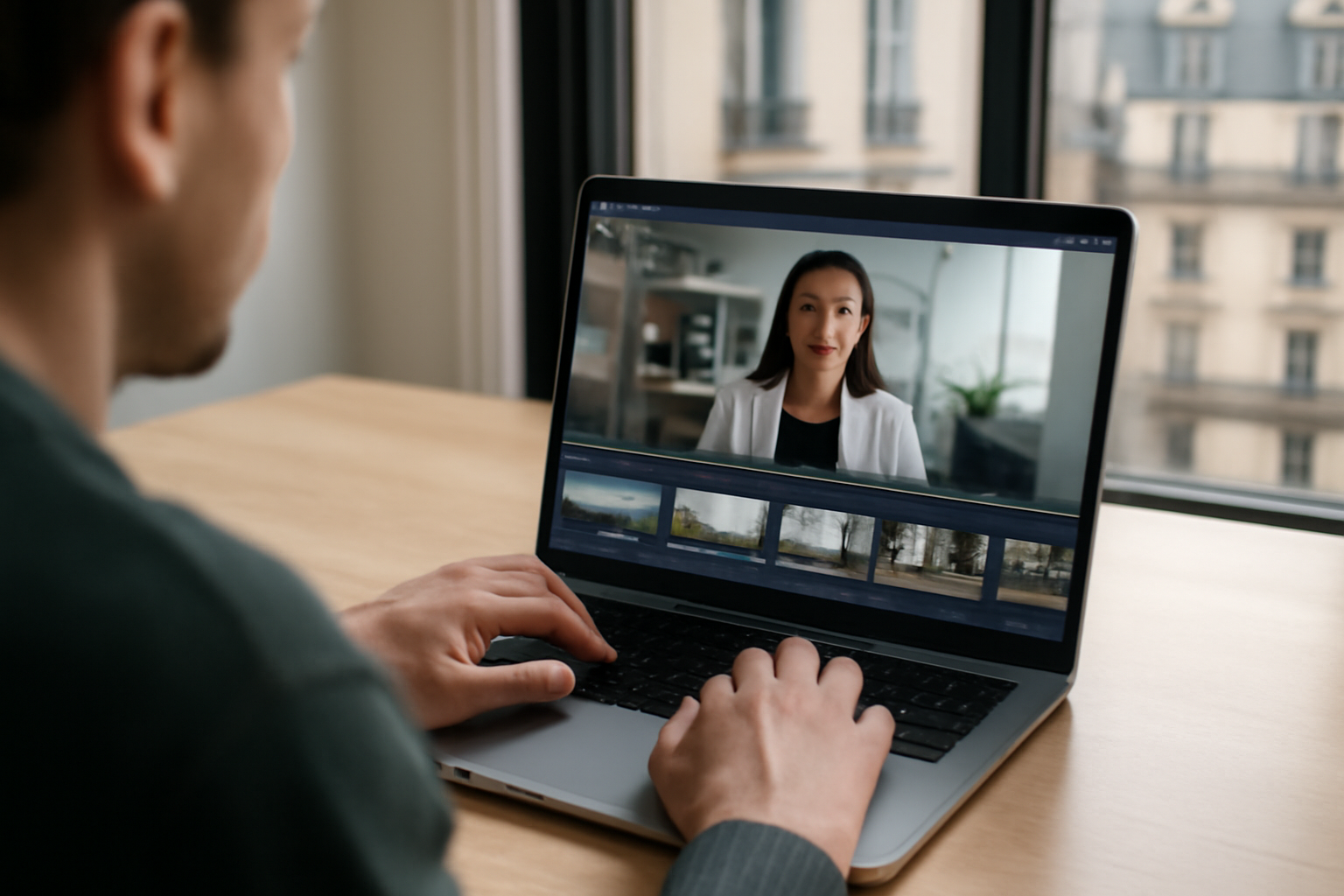 invedio : interface web de création vidéo IA avec timeline et aperçu des scènes