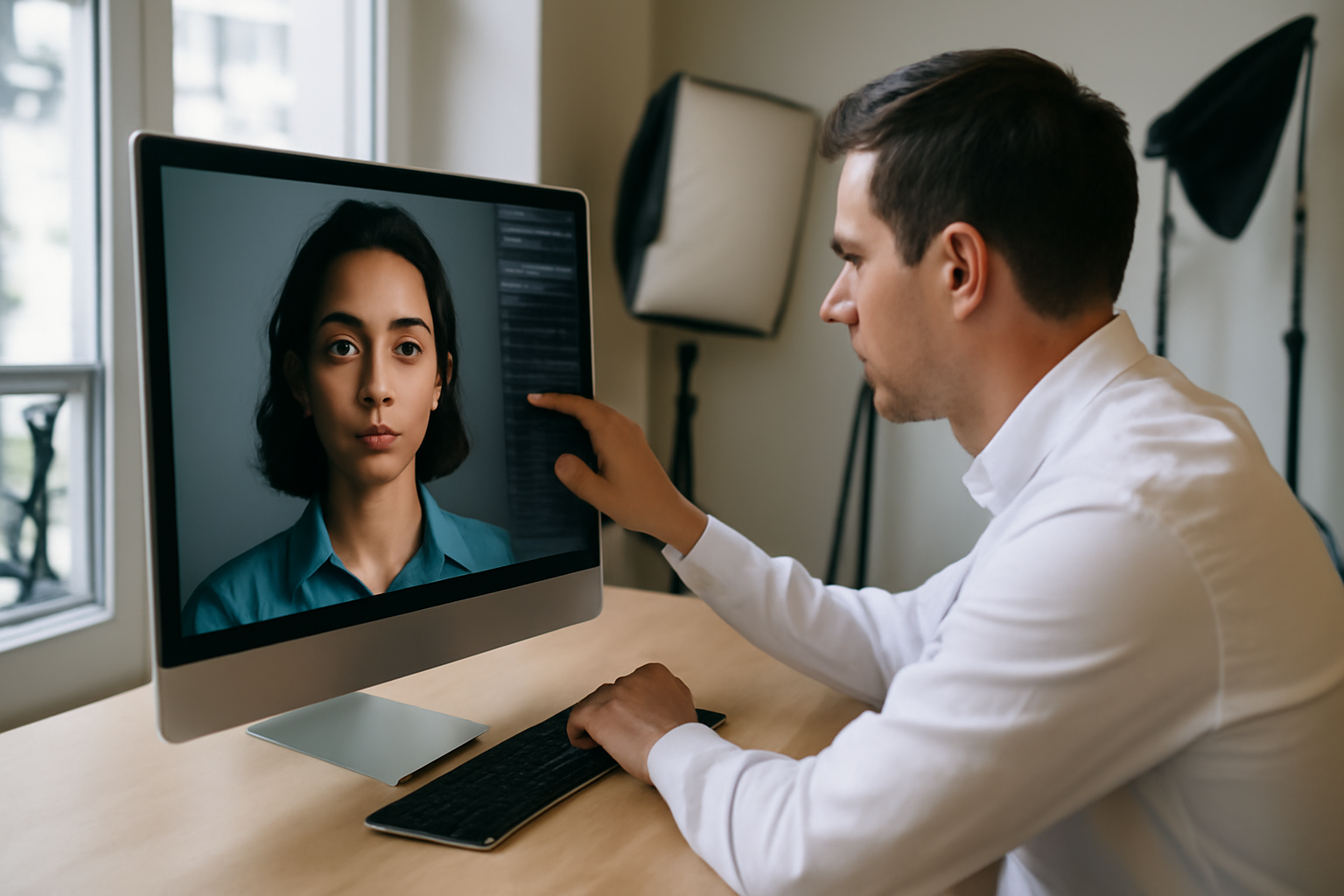 apob ai : création d’un influenceur virtuel IA dans un studio lumineux