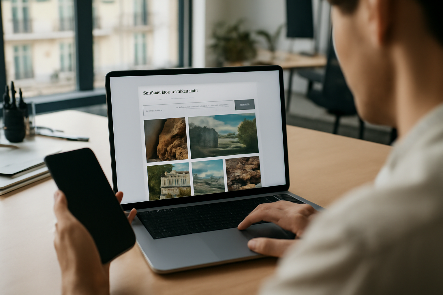 ia banana : écran d’ordinateur affichant un générateur d’images IA, style photo réaliste, bureau lumineux