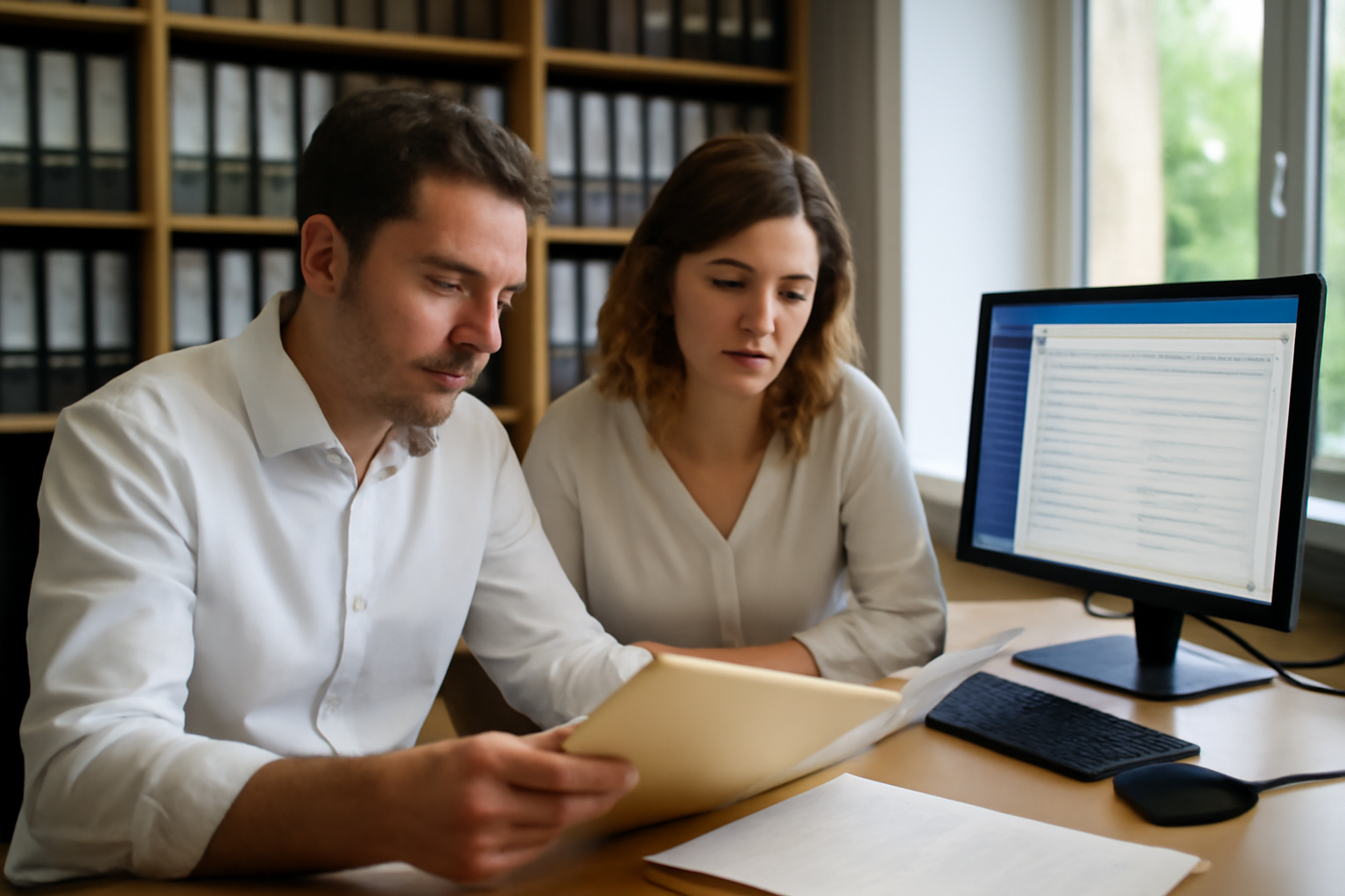 logiciel notariat sur écran dans un office notarial, documents et dossier client