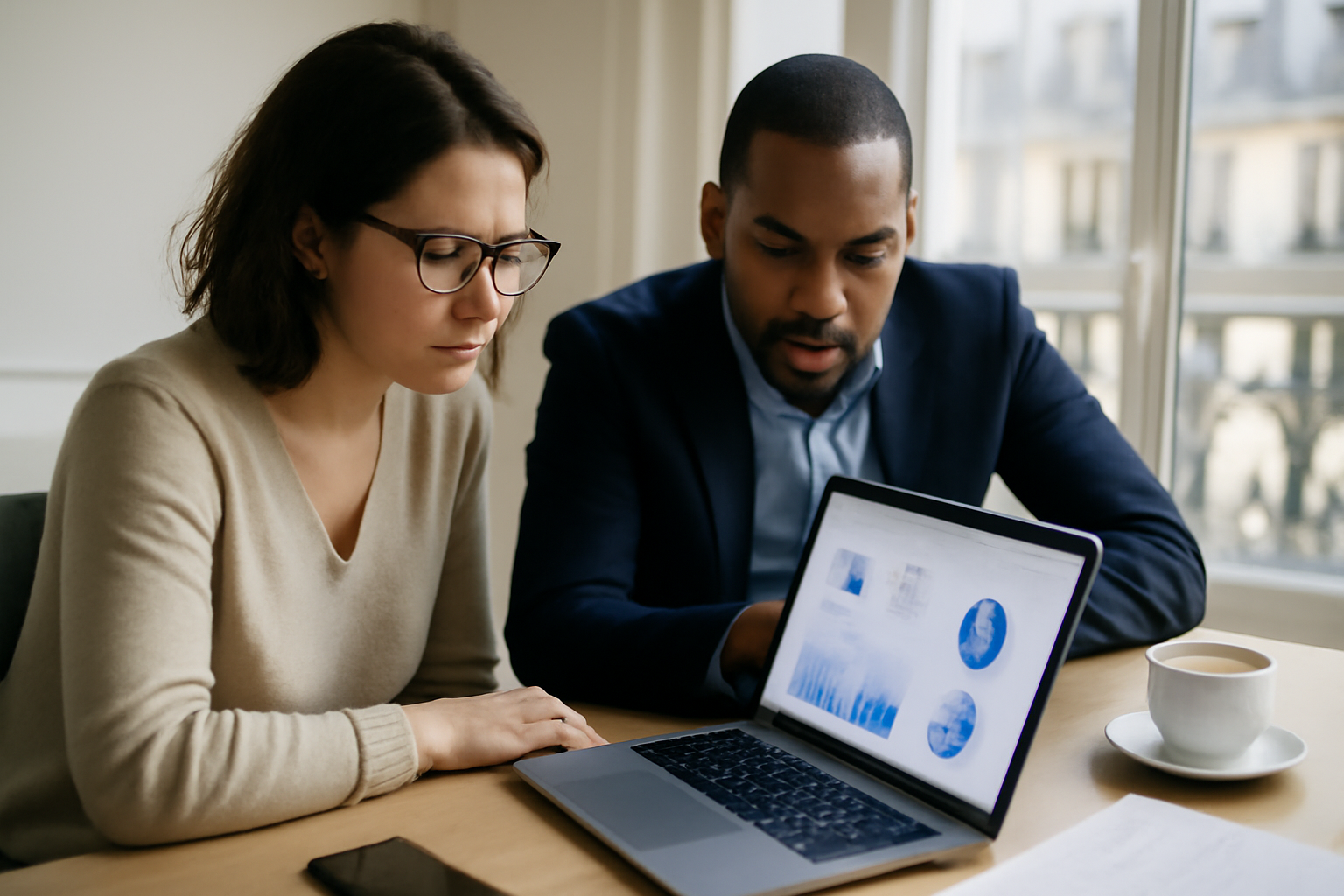visme création de présentation sur écran, équipe au bureau