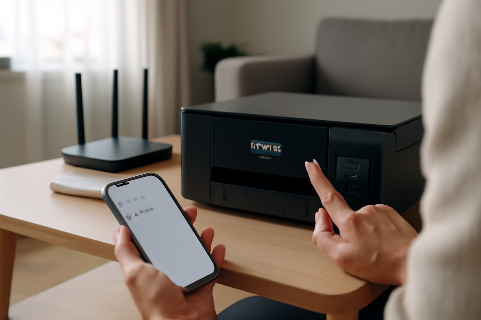 Connexion Wi‑Fi d’une imprimante Epson : saisir le SSID et la clé WPA/WPA2 sur l’écran de l’imprimante