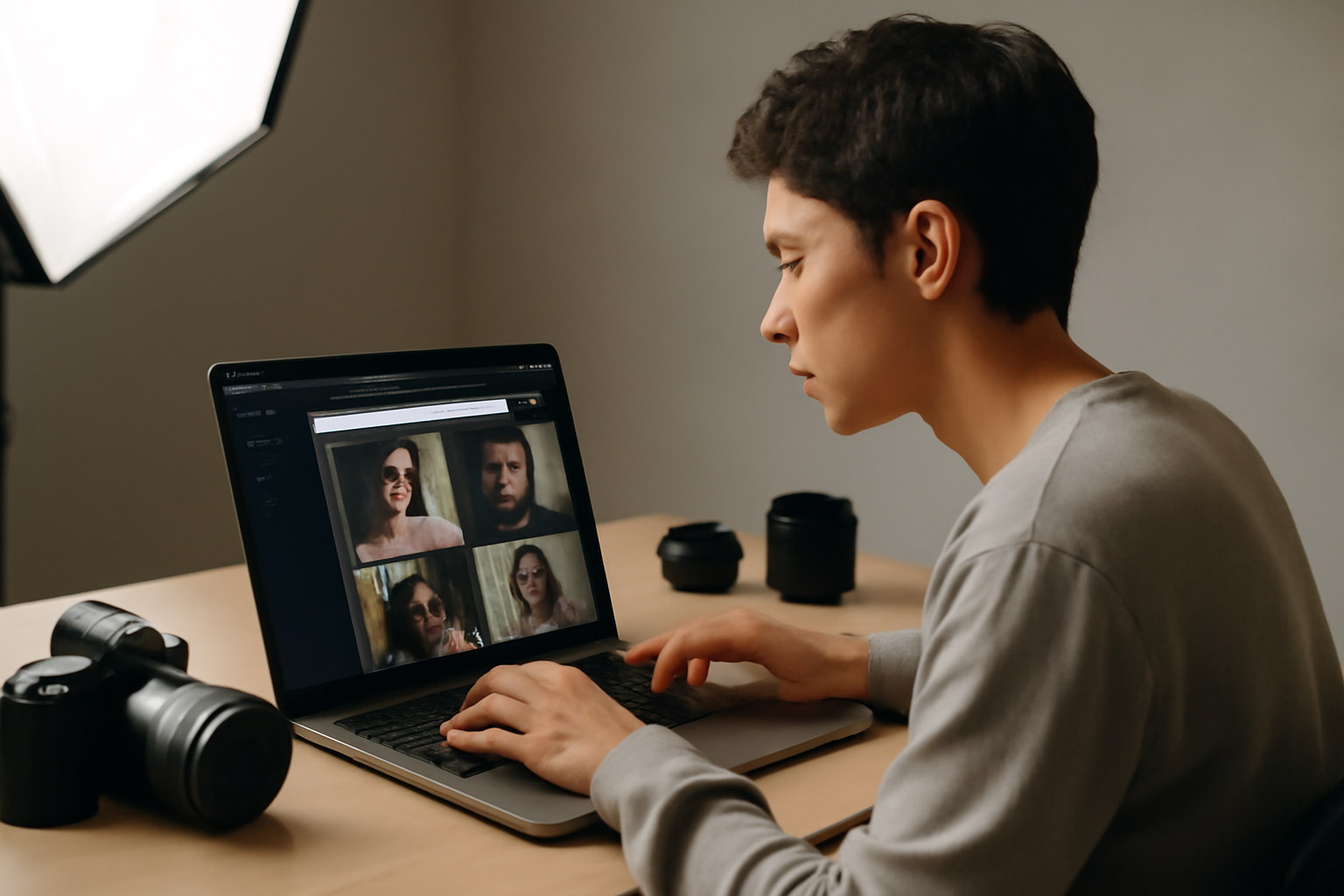 reve ia : scène photo réaliste dans un studio avec ordinateur affichant une interface de génération d’images