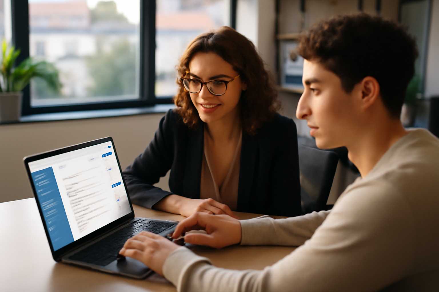 Capture d’écran de teachizy sur un ordinateur portable en entreprise, avec un formateur et un apprenant consultant un cours