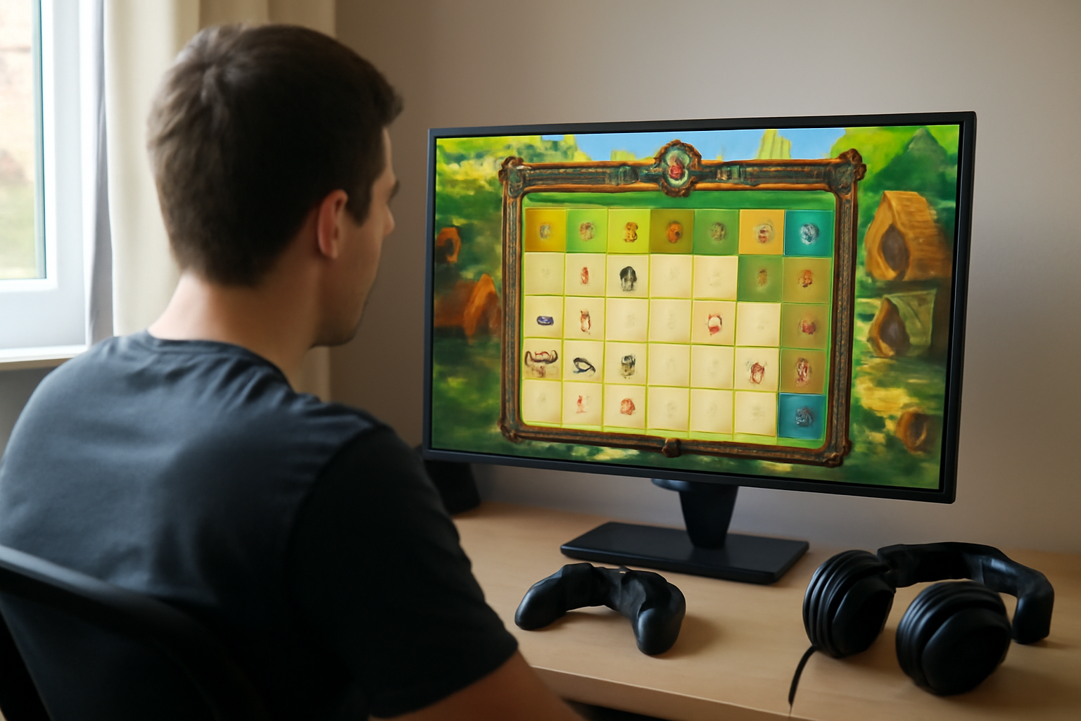 Calendrier almanax dofus affiché sur un écran, interface DOFUS, personnage en jeu prêt à lancer la quête