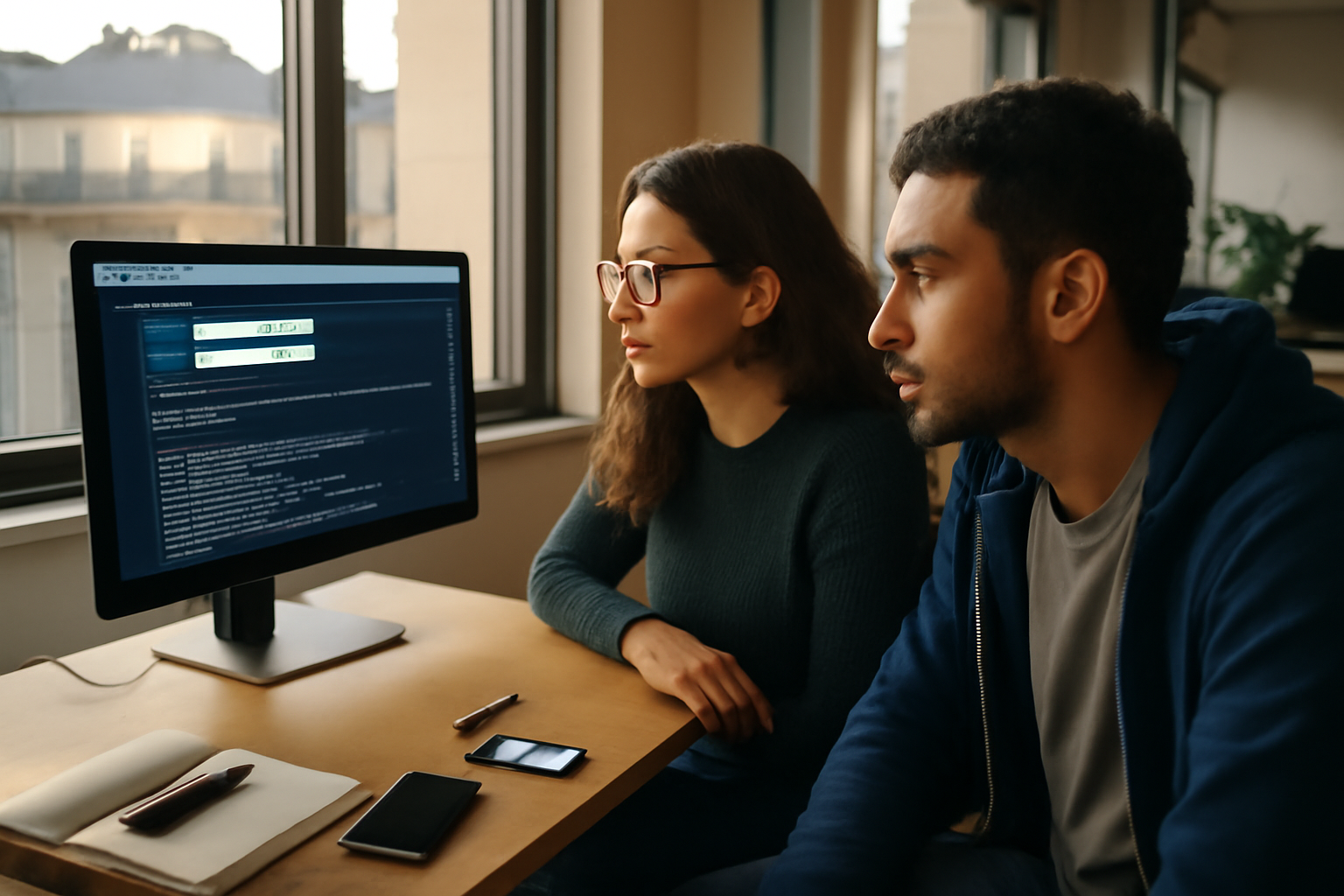 build jonquille nte : équipe vérifiant un workflow sur écran avec logs et métriques