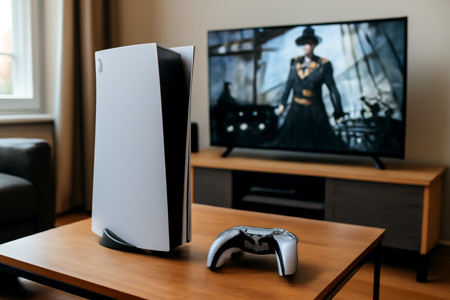 sea of thieves ps5 sur console PlayStation 5 avec écran de jeu et manette