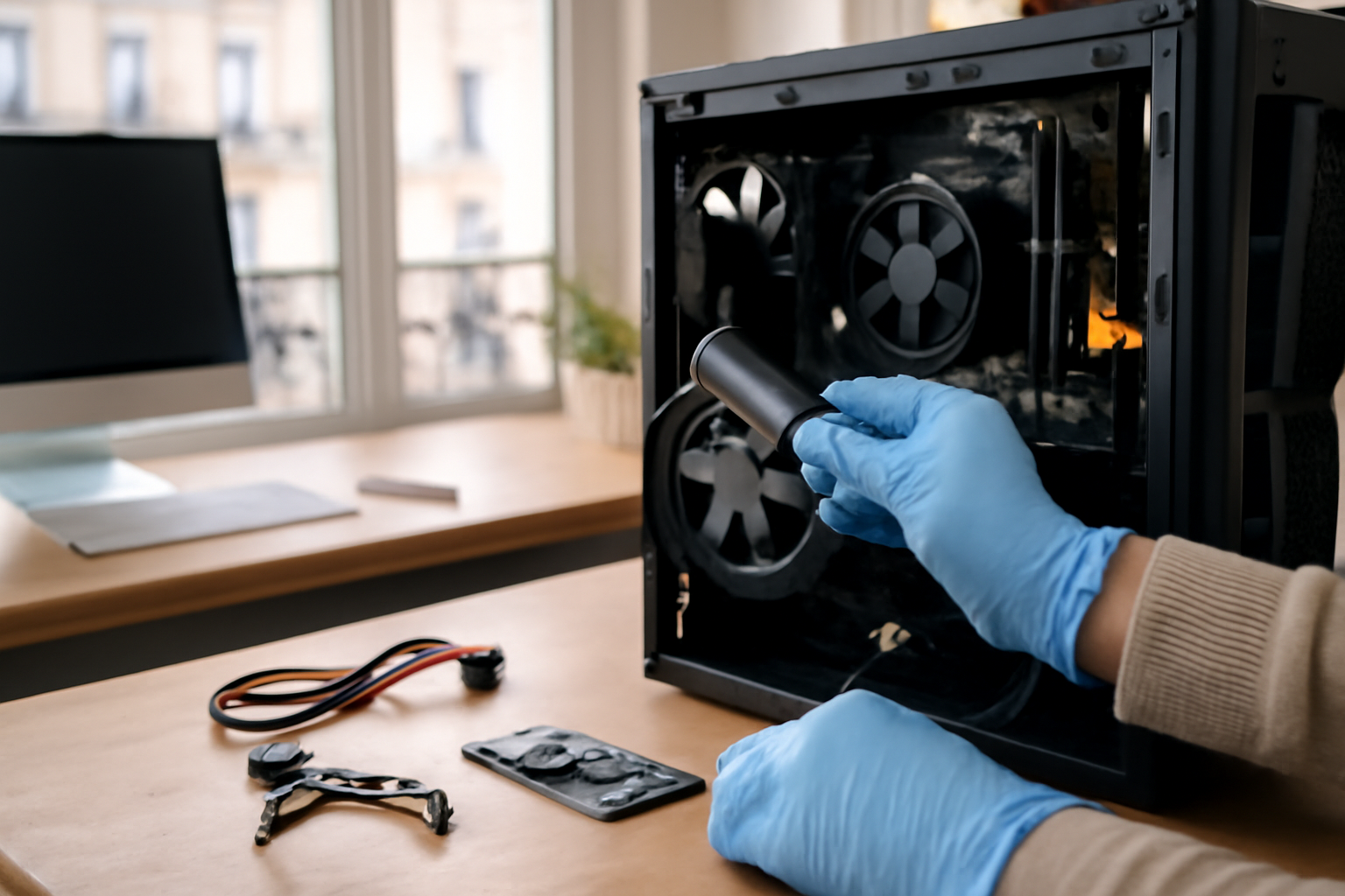 test ssd : branchement d’un SSD NVMe sur un PC de bureau pour mesurer les performances