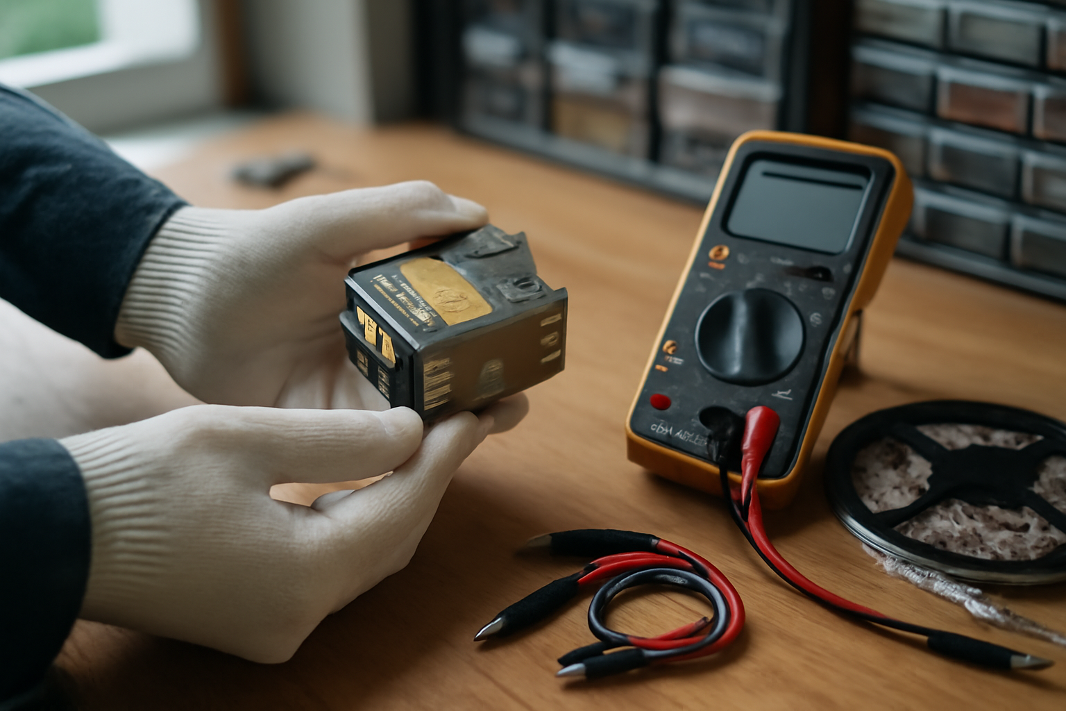 transformateur 220v 12v sur table avec multimètre