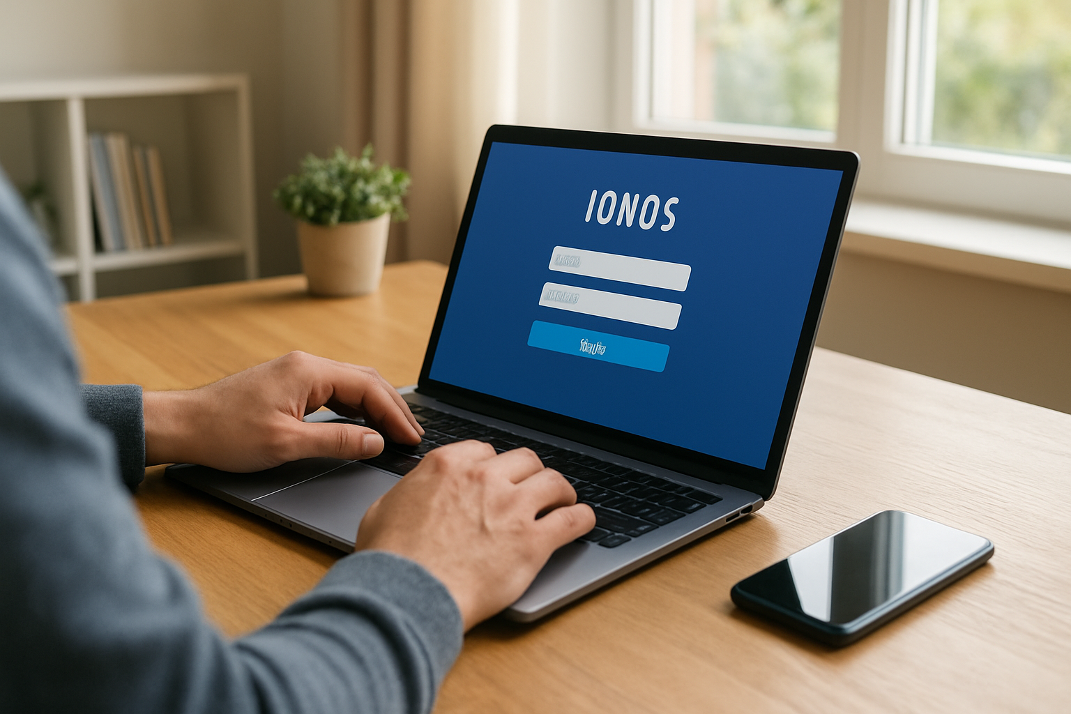 Connexion officielle IONOS sur un ordinateur portable avec page de connexion webmail