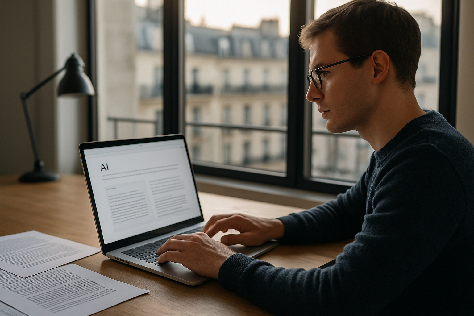 Utilisation d’un outil d’IA pour reformuler et résumer des documents sur un ordinateur portable