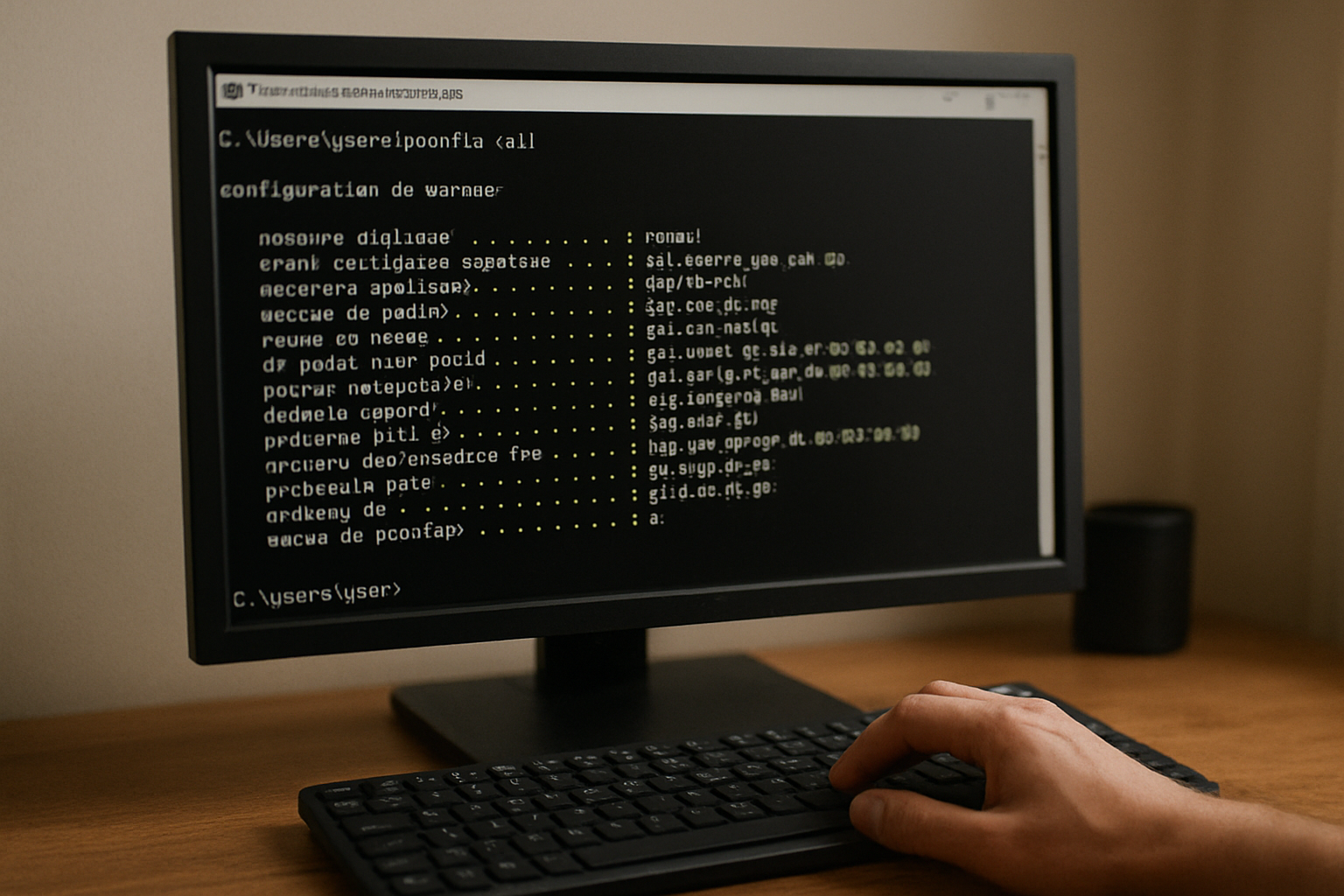 Invite de commandes Windows affichant la sortie de ipconfig /all avec la ligne Adresse physique