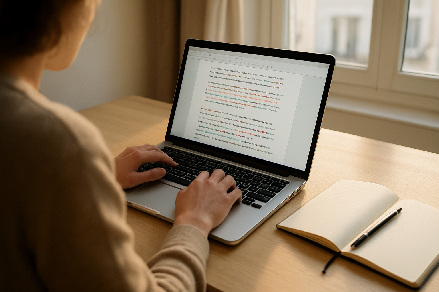 Scribens s’utilise dans un navigateur : un écran d’ordinateur avec un texte à corriger et une liste d’erreurs