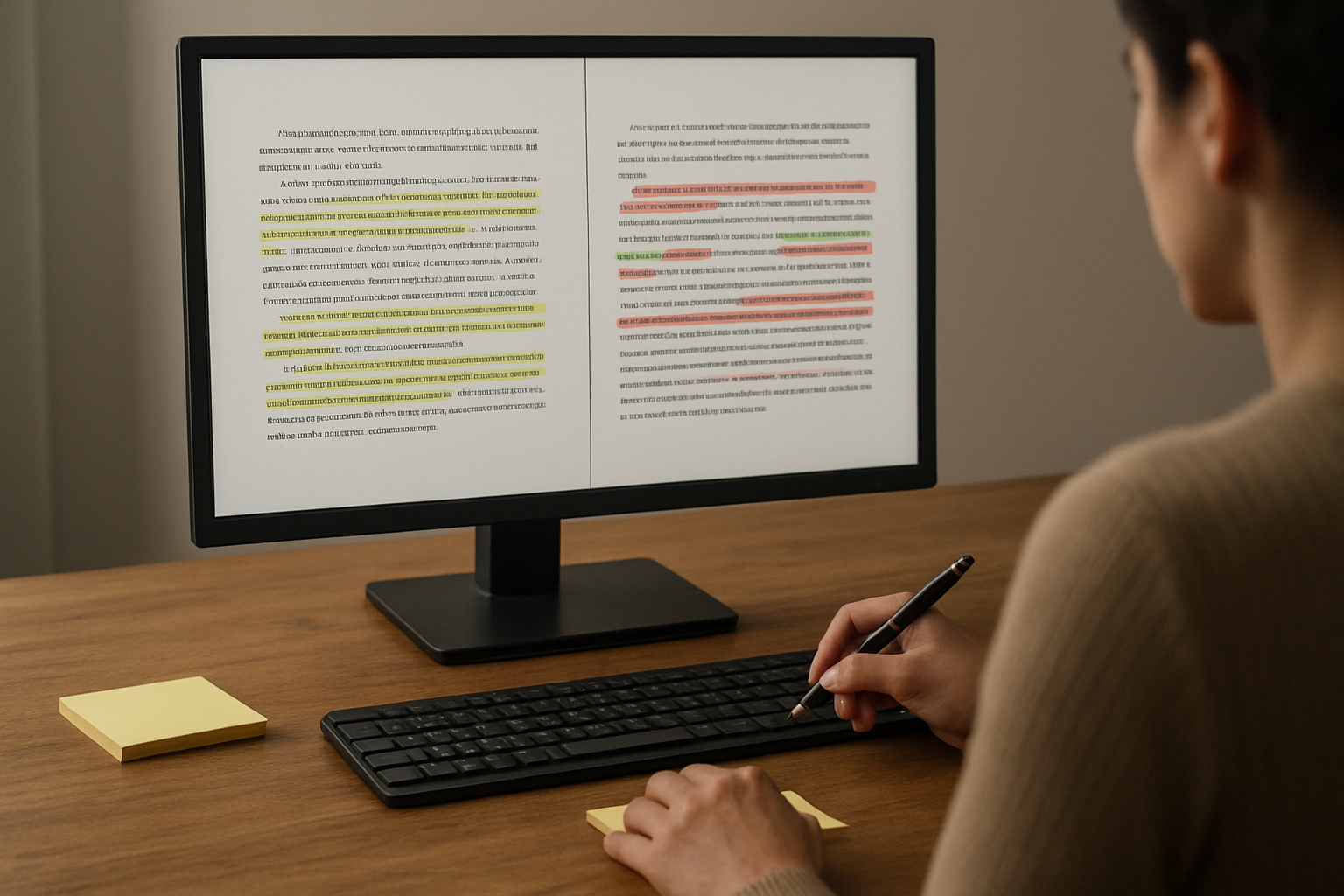 Comparaison avant après d’un texte corrigé avec Scribens sur un écran