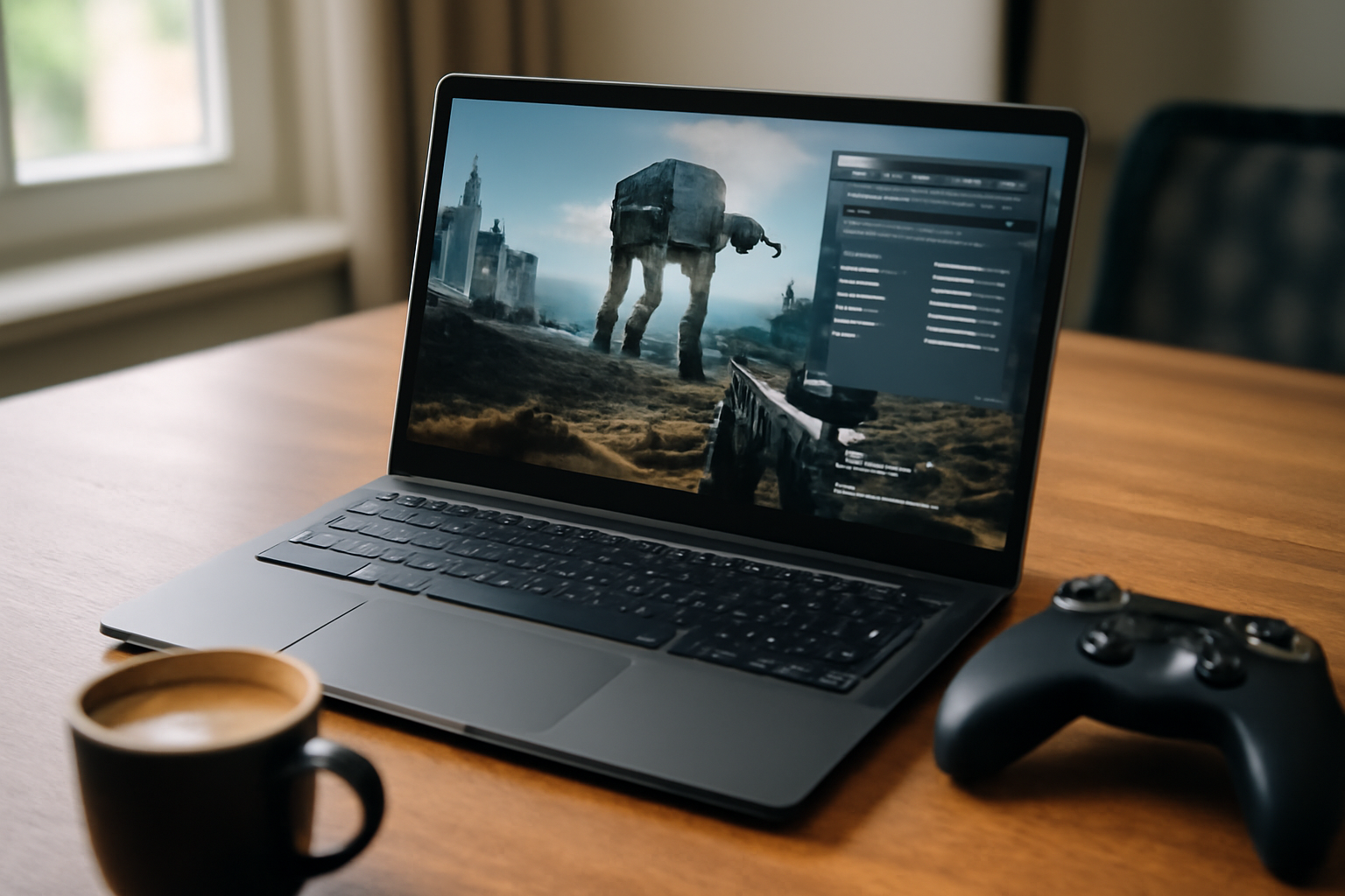 Capture réaliste d’un écran PC montrant un mod de type Battlefront avec carte et classes, ambiance jeu compétitif
