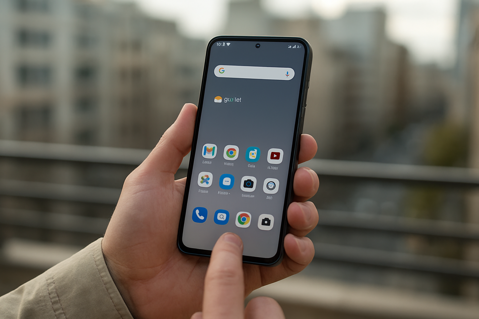 Personne consultant le Nothing Phone 3 en extérieur, écran lisible sous lumière naturelle, scène photo réaliste