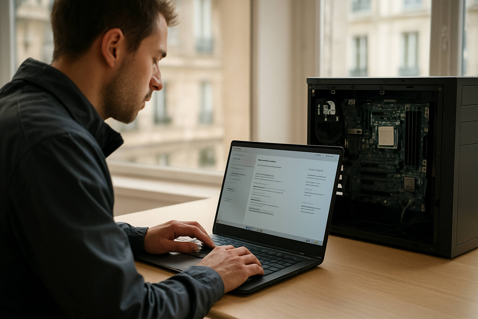 PC Windows moderne avec puce NPU et écran de configuration de compatibilité
